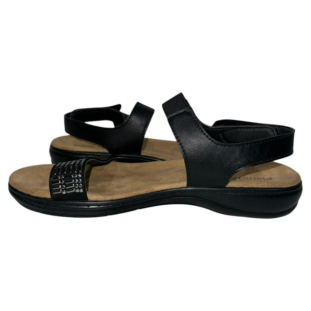Pierre Dumas Black Strappy Slip‎ On/Hook Loop Sandals Shoes Wms 8.5US